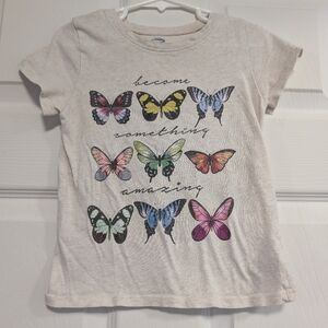 Old Navy Cream Girls Butterfly Graphic Tee with Multicolor Butterflies 5T